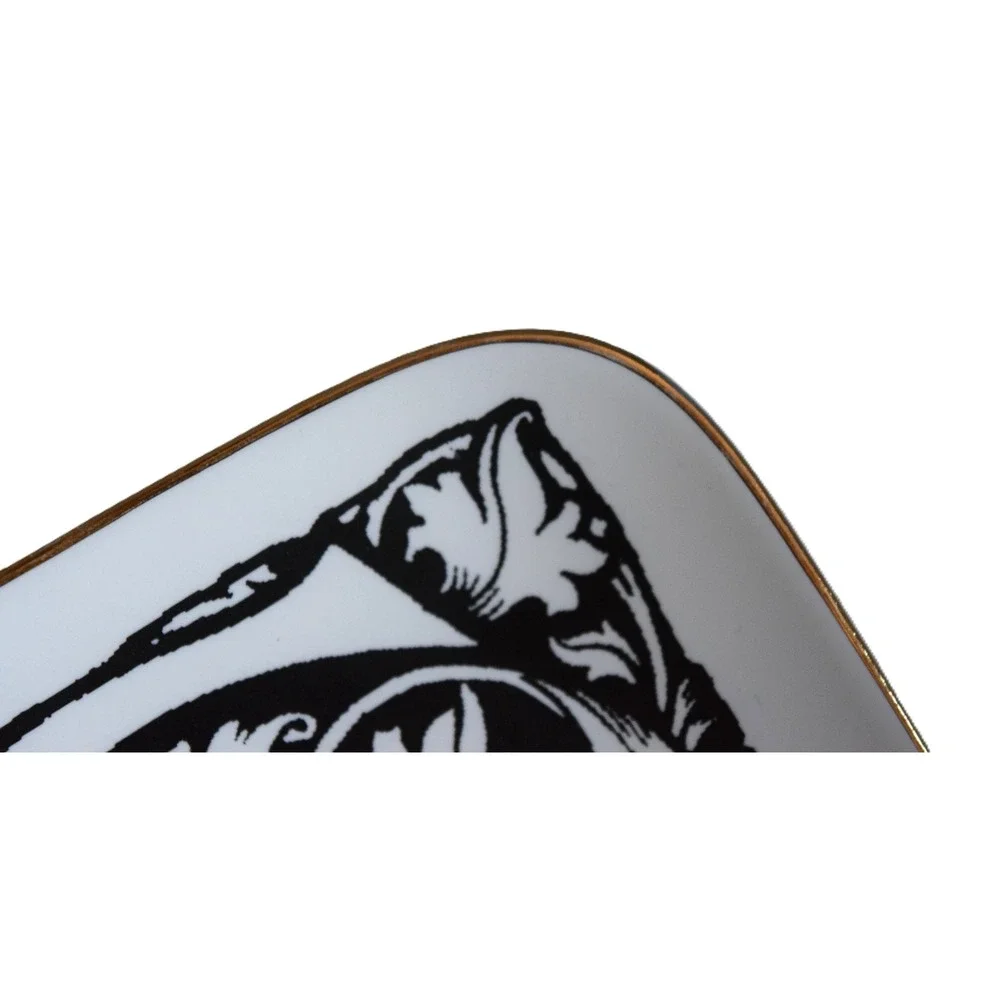 Rosanna Lithographie Initial C Trinket Dish OS White Black Gold Excellent Tray
